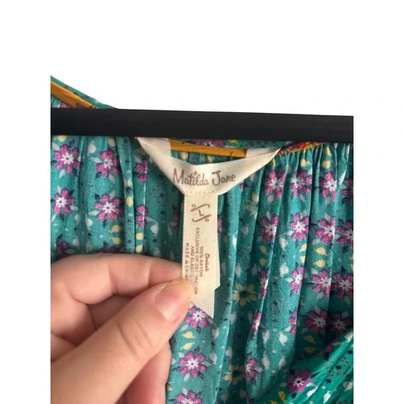 Matilda Jane Green Floral Smocked Waist Tiered Midi Dress Womens Size Large - Picture 3 of 6